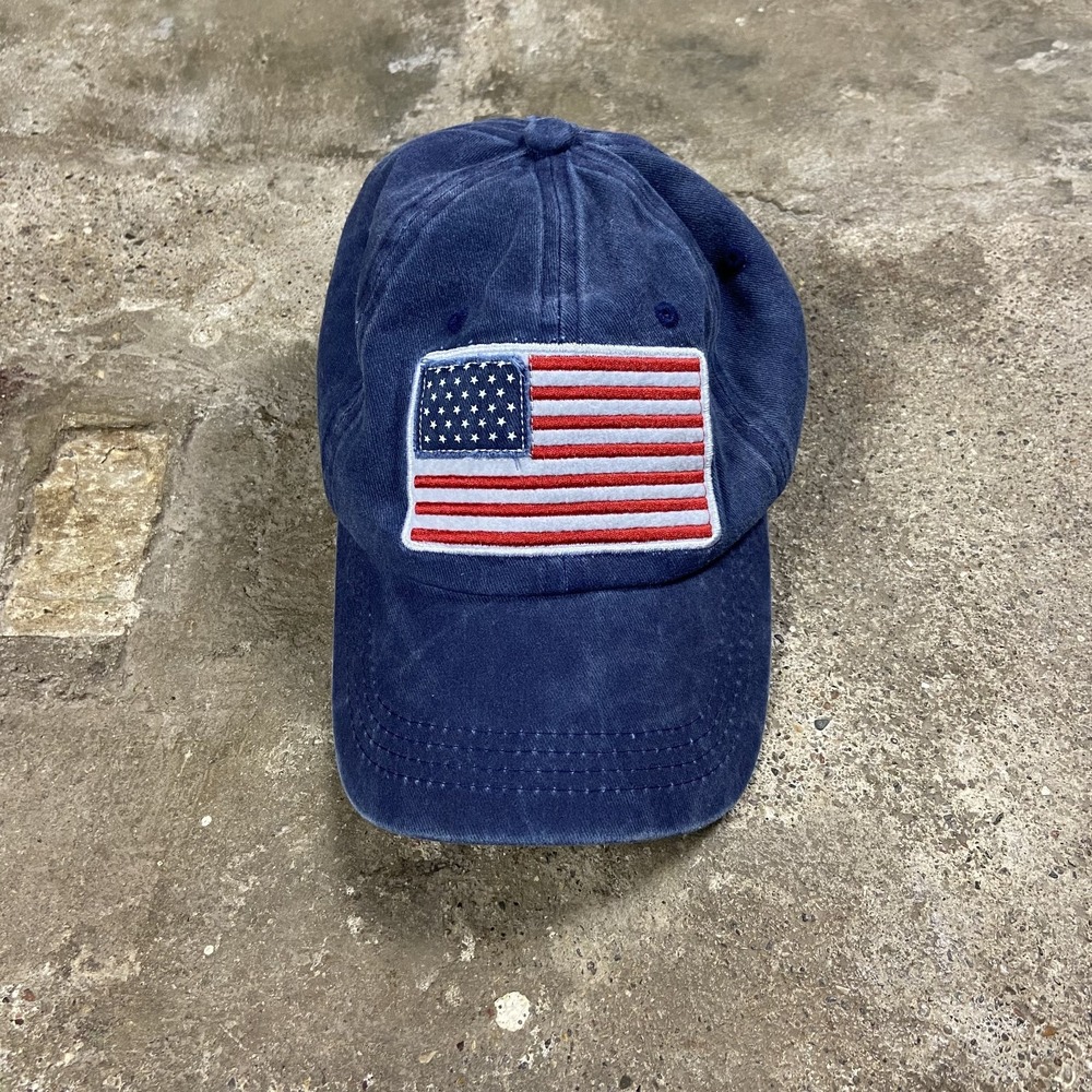 America USA Cap Strap Back Adjustable Navy Blue Embroidered Flag Graphic